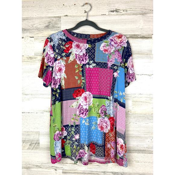 Johnny Was Women’s Medium Janie Patchwork Short Sleeve Crew Neck Swing Tee - Picture 4 of 7